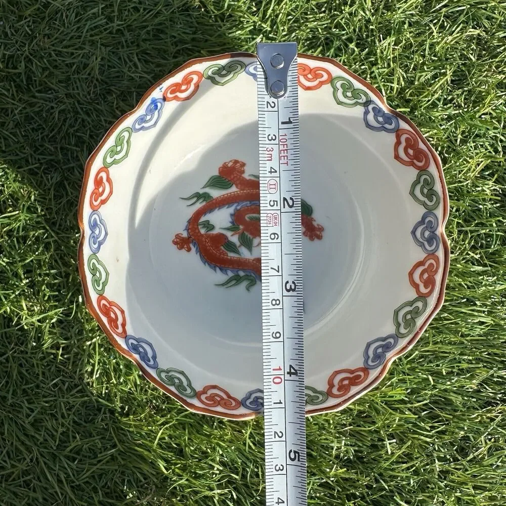 Vtg Rare Omc Otagiri Japan Porcelain Red Dragon‎ Petal Form Rice Bowl And Plate